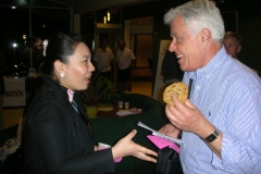 At the Reception, talking to a enthusiastic audience